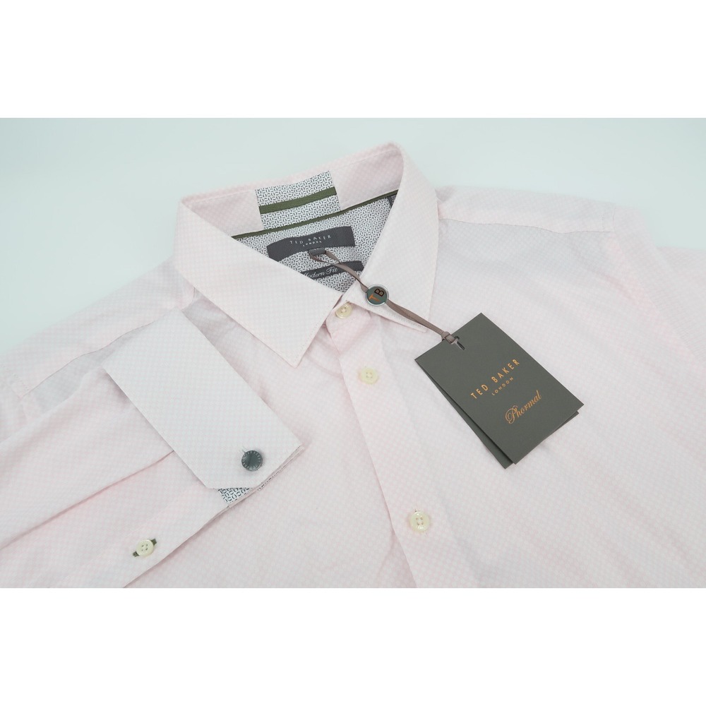 Ted Baker London Mens 17 Jackman Shirt Pink Gingham Modern‎ Fit Long Sleeve New